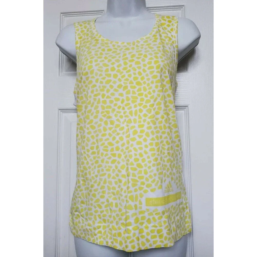 New ADIDAS by STELLA McCARTNEY Run Graphic TANK Top White / Yellow sz S